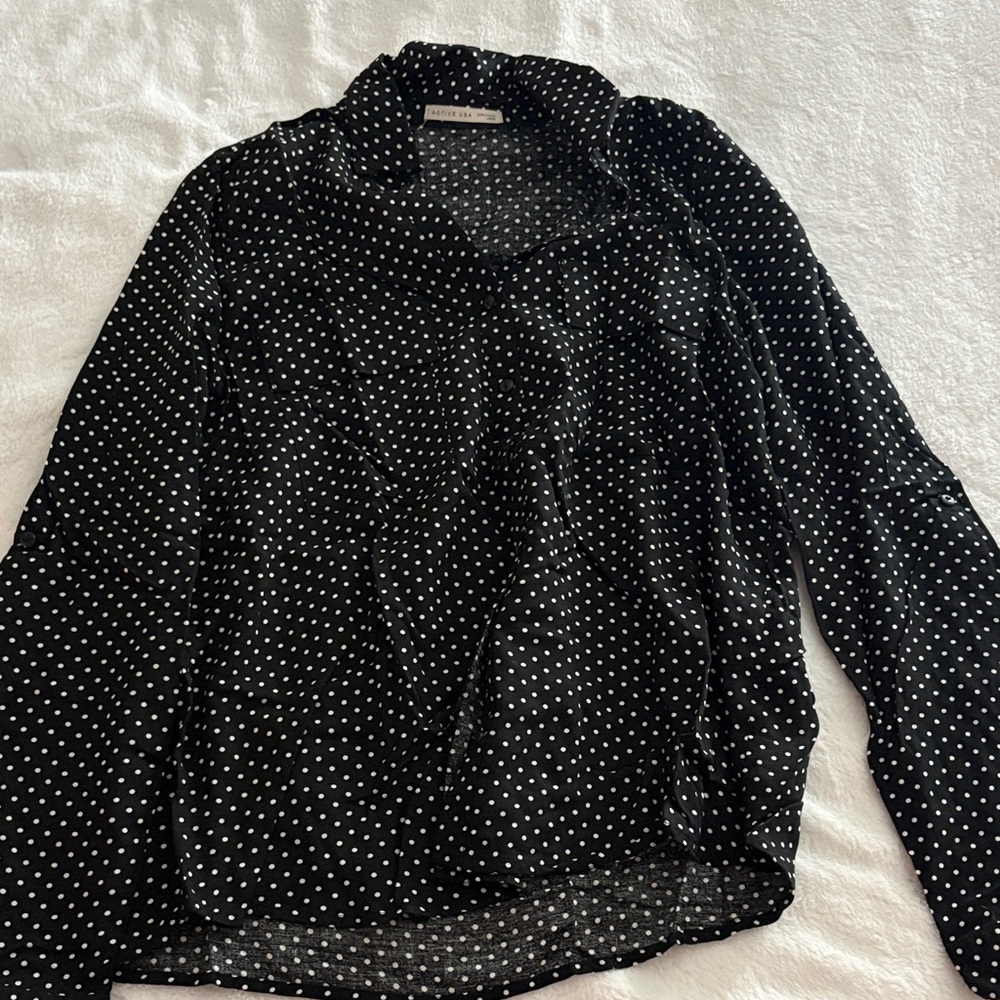 Active USA Black and White Polka Dot Blouse